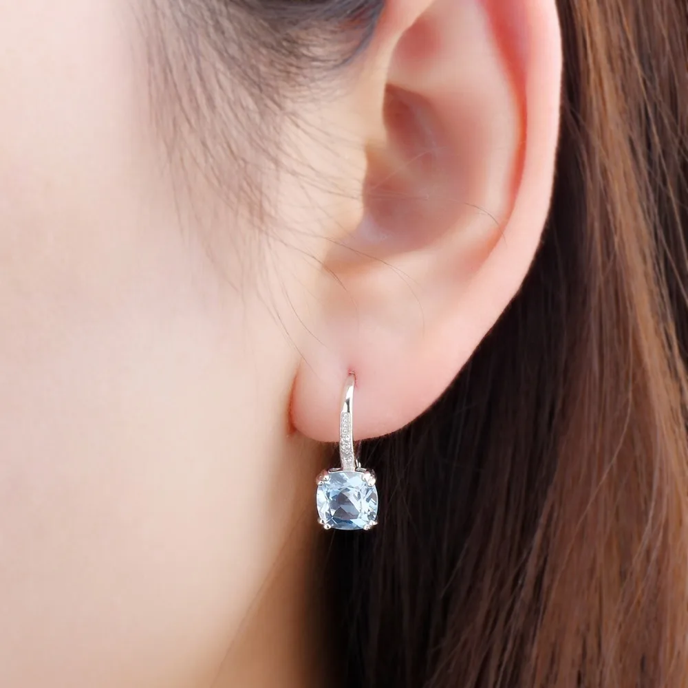 Hutang 5.86ct голубой топаз Женские Висячие серьги, натуральный драгоценный камень 925 пробы серебро изысканные Элегантные классические ювелирные изделия для подарка