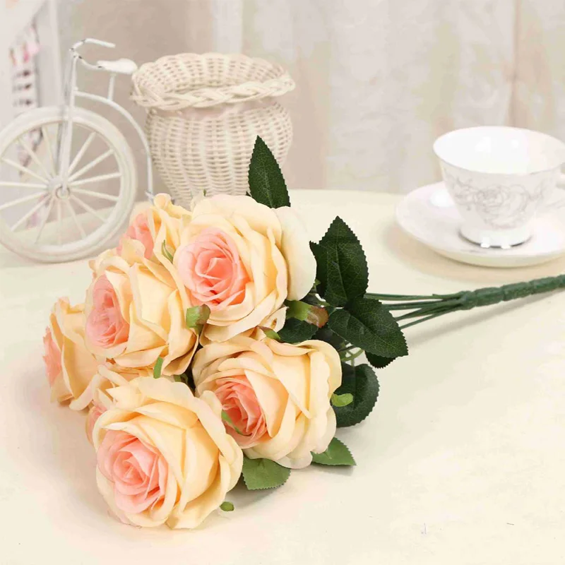 Искусственный цветок 1 букет 9 бутонов роза для творчества искусственные