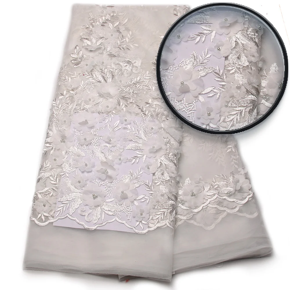 Сетка французский Кружево Ткань s высокое качество 2017 3D цветы Королевский синий