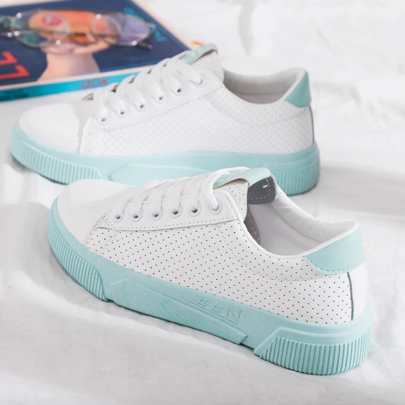 Женские кроссовки 2019 г. Летняя женская повседневная обувь из искусственной кожи