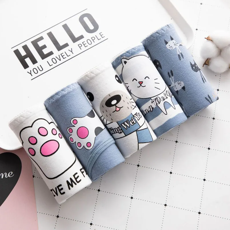 5 шт. трусики для девочек мягкие хлопковые трусы с милым рисунком кота нижнее