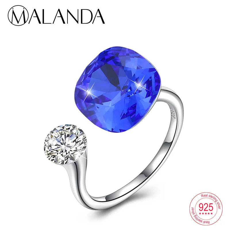MALANDA круглые кристаллы от кольца swarovski для женщин Мода Серебро 925 пробы роскошные кольца с регулируемым размером романтическое ювелирное изделие подарок