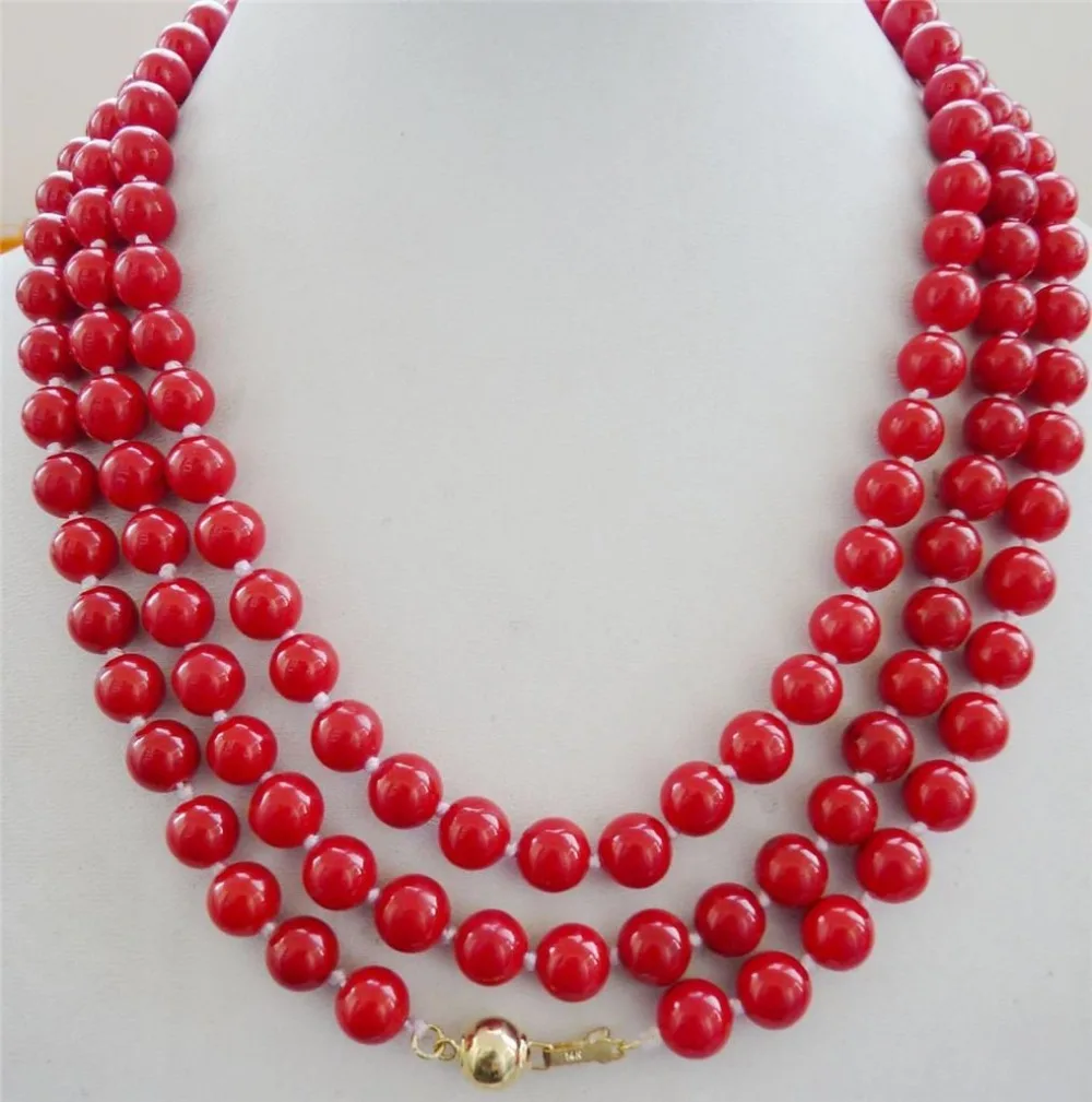 

Charming 8mm new fashion free shipping red artificial coral round beads long chains necklace for women elegant gift 52inch BV356