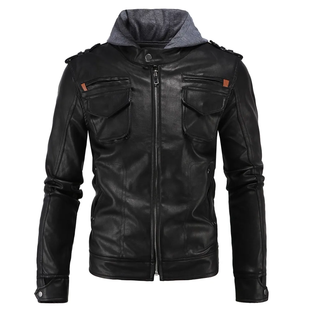 

New fashion pu leather jacket hooded slim fit motorcycle pu suede jacket L-4XL AYG147