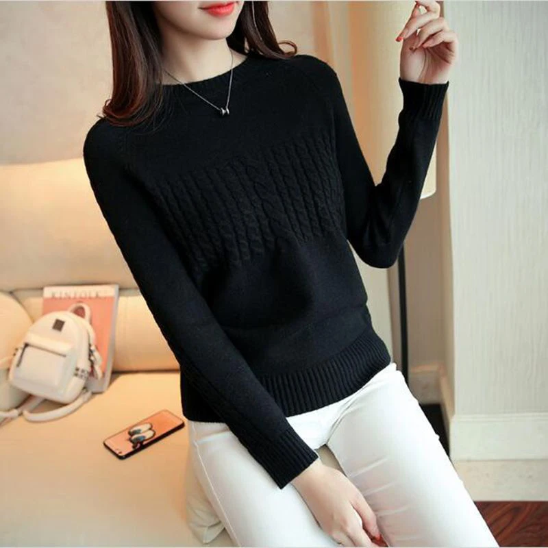2019 Autumn Winter Knitted Sweater Women Sweaters And Pullovers Female Crochet Jumper Pull Femme Black White | Женская одежда