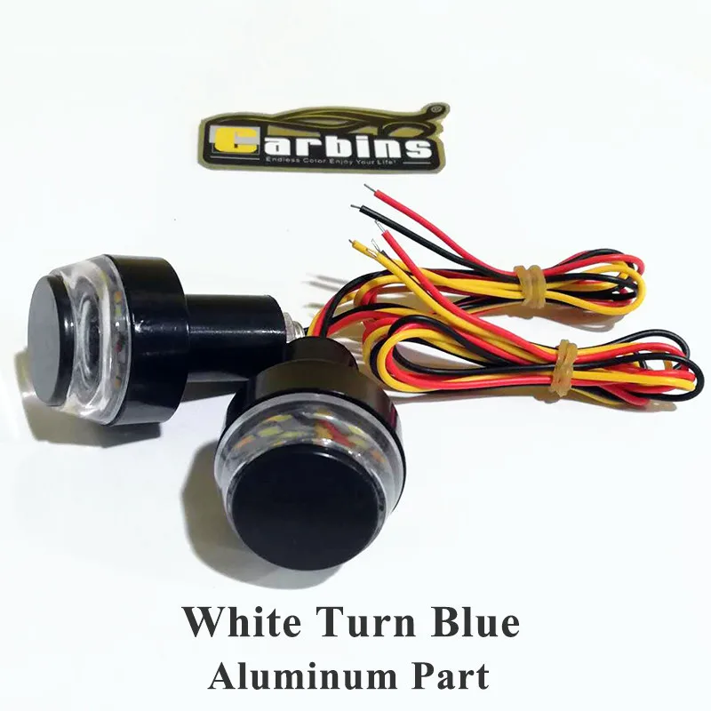 White Turn Blue CARBINS светодиодный 2PC мотоциклов светильник светодиодный поворотник светильник цвет: желтый, белый красный руль светодиодный заглушка для рукоятки Авто Боковой габаритный фонарь - Цвет: White Turn Blue