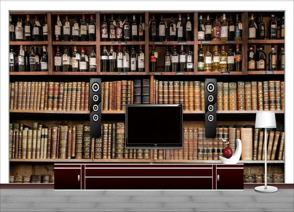 3d фотообои на заказ Настенные обои в европейском стиле книжная полка для вина