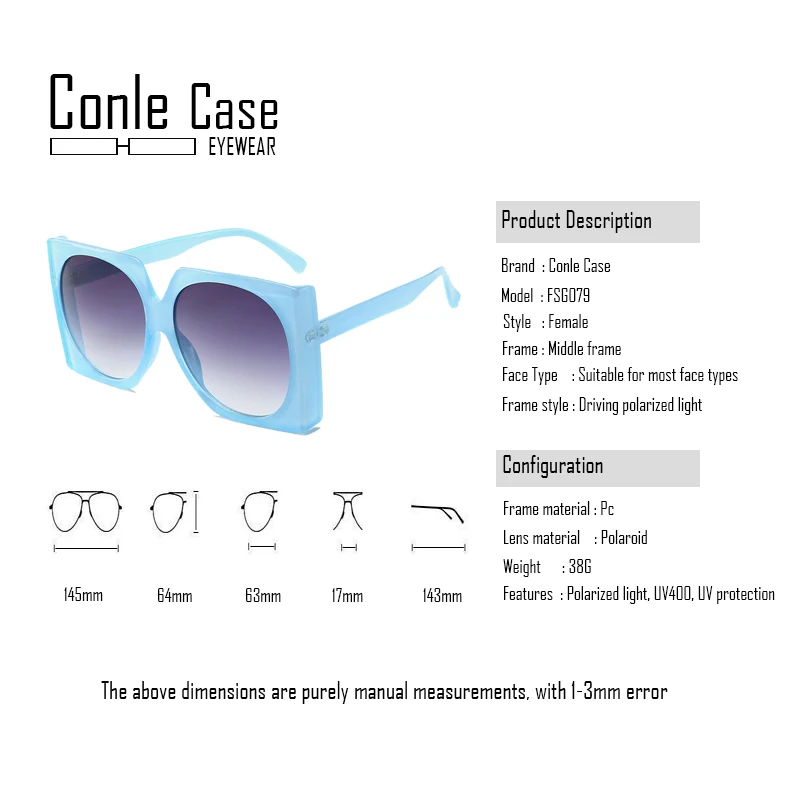 Новые женские солнцезащитные очки Conle Case модные в большой коробке сетчатые