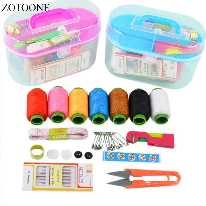 

ZOTOONE 1Set Sewing Tool Pack Kit Thread Threader Needle Tape Measure Scissor Thimble with Storage Box Sewing Tool Accessory