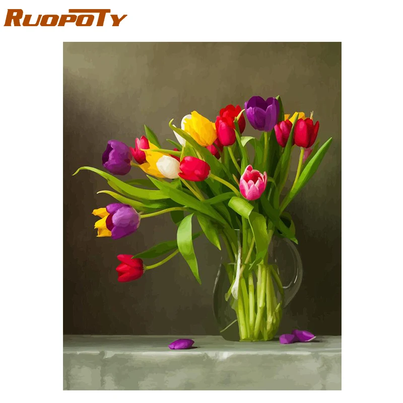 RUOPOTY Diy набор цветов для рисования по номерам акриловая краска холст украшения