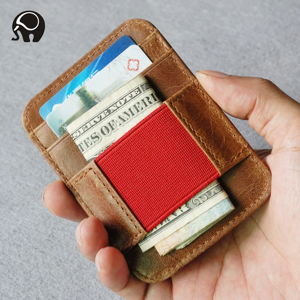 Genuine Leather Card Holder Card Wallet Leather Purse Minimalist Wallet for Credit with Elastic