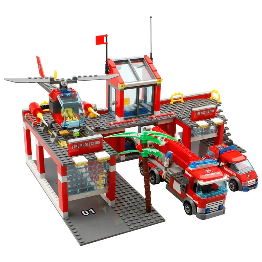 

774Pcs City Fire Station Department Truck Helicopter Building Block Bricks Enlighten Educational DIY Toys for Children