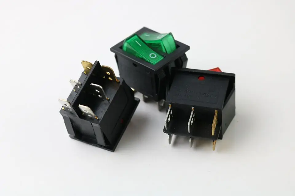KCD2 двойной лодочный клавишный выключатель 6 Pin ВКЛ ВЫКЛ с зелеными красными