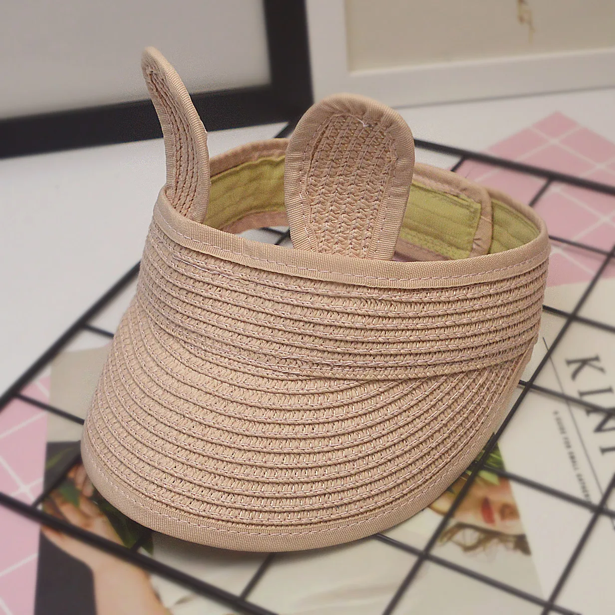 Детская пляжная шапка симпатичные кроличьи ушки, пустая верхняя часть, летняя соломенная шляпа для детей, складная, защита от солнца, шапка для малышей от 1 до 6 лет, оптом.