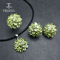 tbjromantic natural peridot gemstone jewelry set in 925 sterling silver best ring pendant earring for women daily party wear