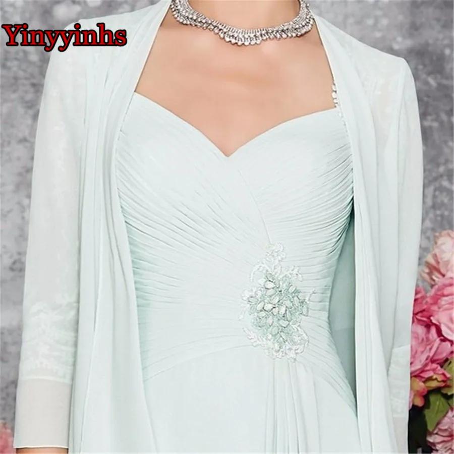 

Two Piece Knee Length 2020 Mother Of The Bride Dresses Sheath 3/4 Sleeves Chiffon Lace Short Prom Party Mother Dress For Wedding