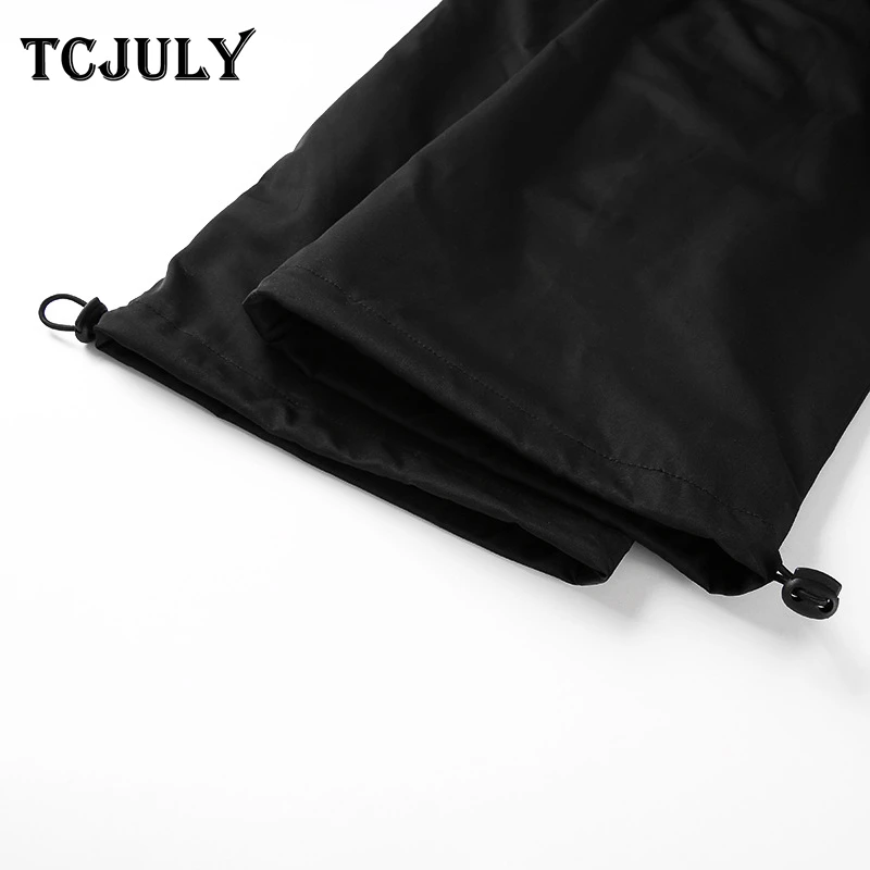 Женские свободные брюки-карго TCJULY повседневные черные со съемной высокой талией