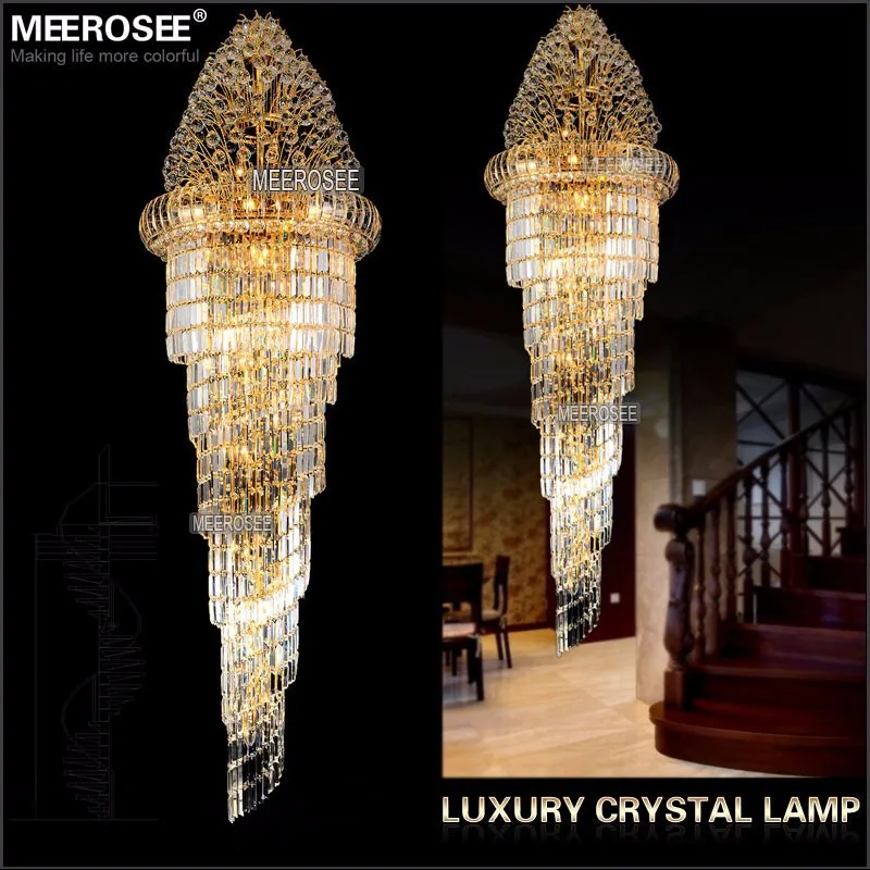 

Long Crystal Chandelier Lighting Fixture Classic golden chrome Hotel Crystal Lamp for Lobby Stair Hallway 100% Guarantee