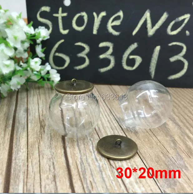 

Free ship 20sets/lot 30mm(20mm opening) glass bubble & 20mm bronze color base with ring set DIY Glass bottle globe vial pendant