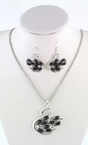 (Min order $10 Mix Order)Details about New Fashion 4 Colors Crystal Resin Swan Silver Plated Necklace Earrings Set | Украшения и