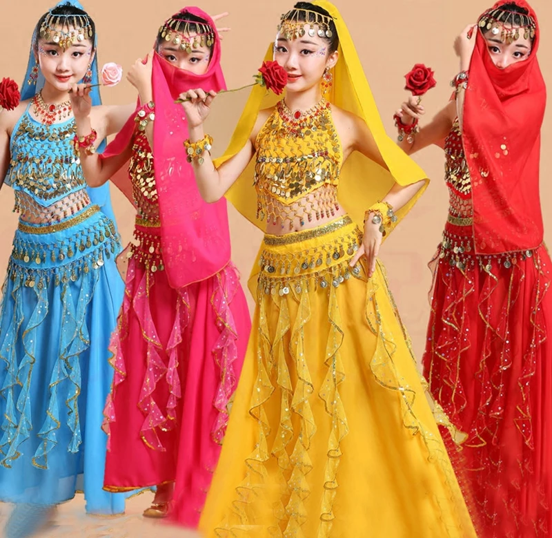 5 шт., детские костюмы для танца живота для девочек, Детский костюм для танца живота для девочек, комплект одежды для индийских выступлений, о...