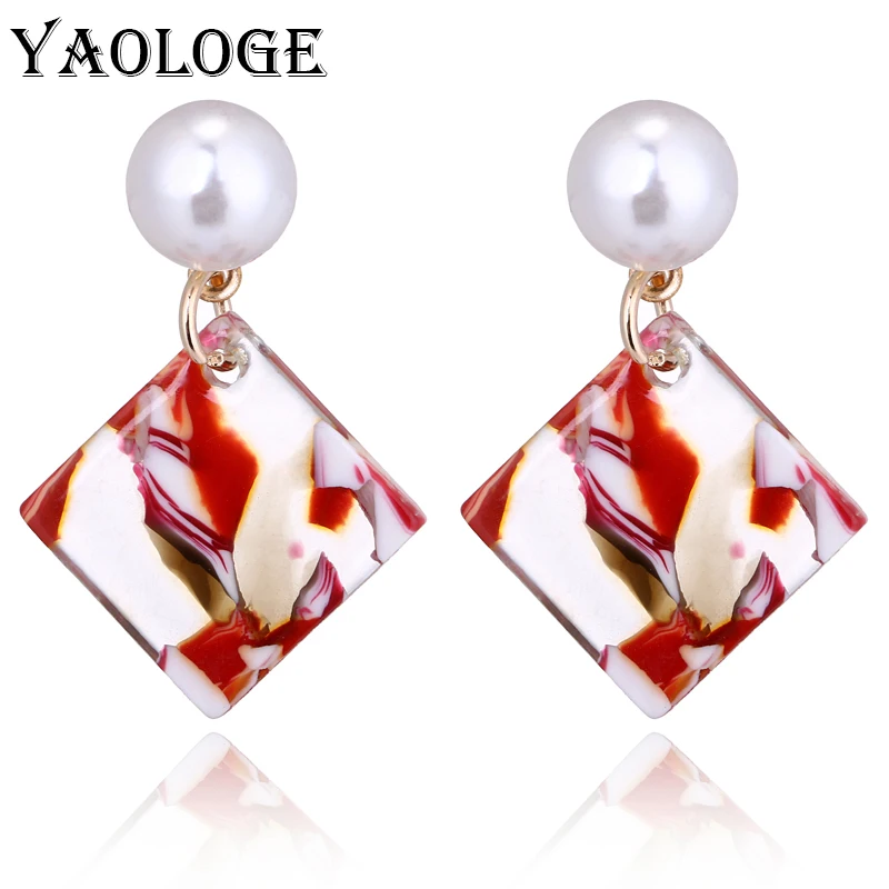 YAOLOGE простой квадратный акриловый кулон имитация жемчуга серьги гвоздики