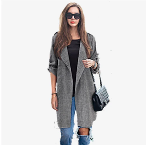 Весенне-осенний базовый жакет женский пиджак широкий размер d длинное пальто