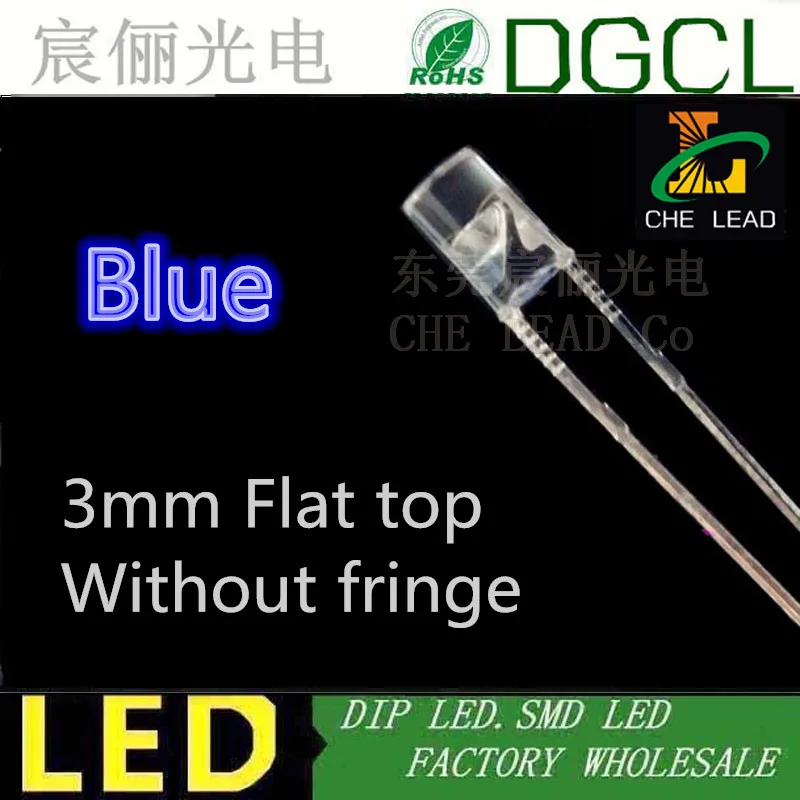 1000 шт. Бесплатная доставка синий 3 мм плоский Топ светодиодный диод 0 2 НМ без