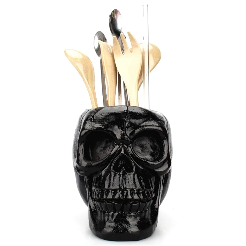 Black Skull Statue Jewelry Stationery Holder Makeup Storage Container Box Office Home Decoration | Канцтовары для офиса и дома