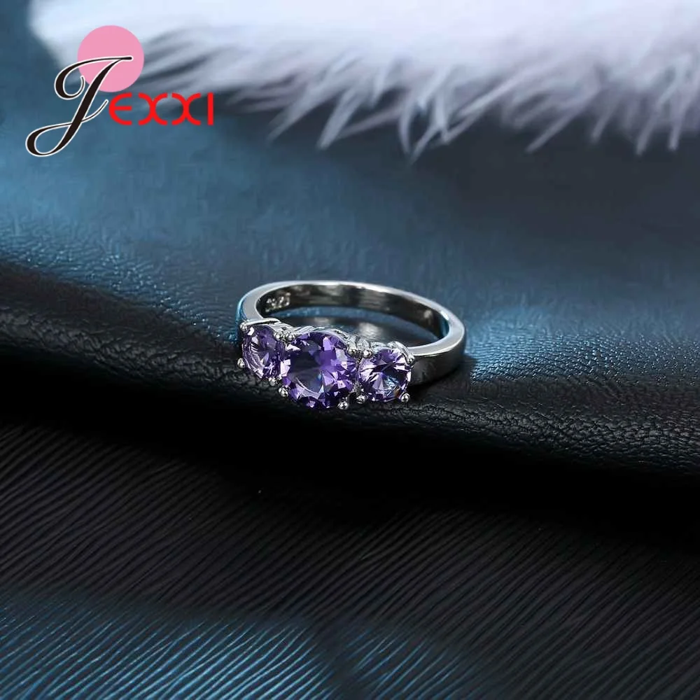 

Bright Purple Crystal Wedding Party Ring For Girl Popular 925 Sterling Silver Ring For Women New Design Jewelry