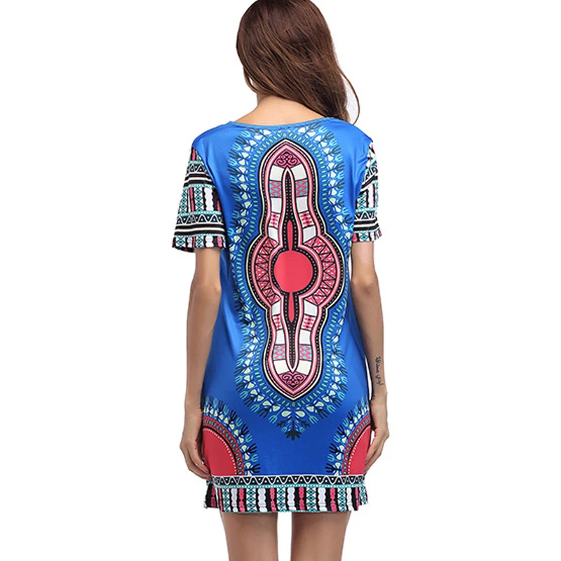 2017 летние винтажные инди-фолк-принтом мини-платье Boho Дамы О-образным вырезом с