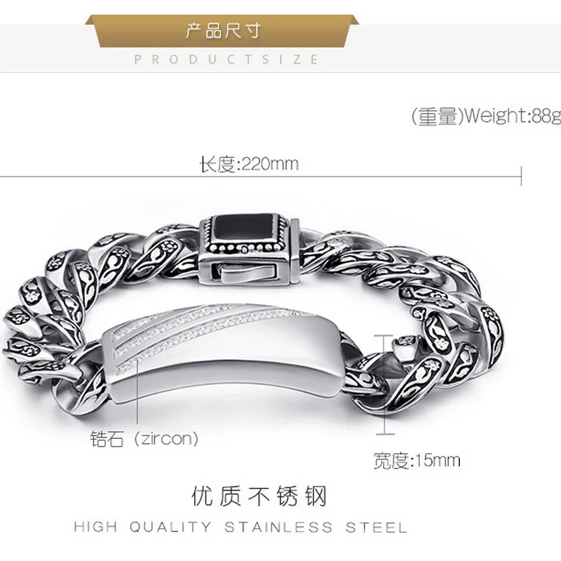 Solid 316L Stainless Steel Rose Flower Bracelet Mens Biker Link Chain S229 | Украшения и аксессуары