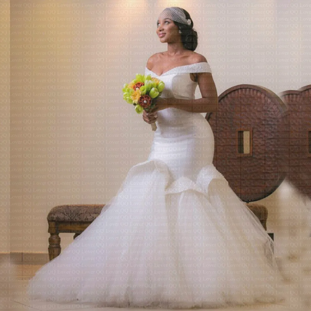 

2019 New African Fashion Shining Satin Mermaid Wedding Dresses Custom-made Bridal Gowns