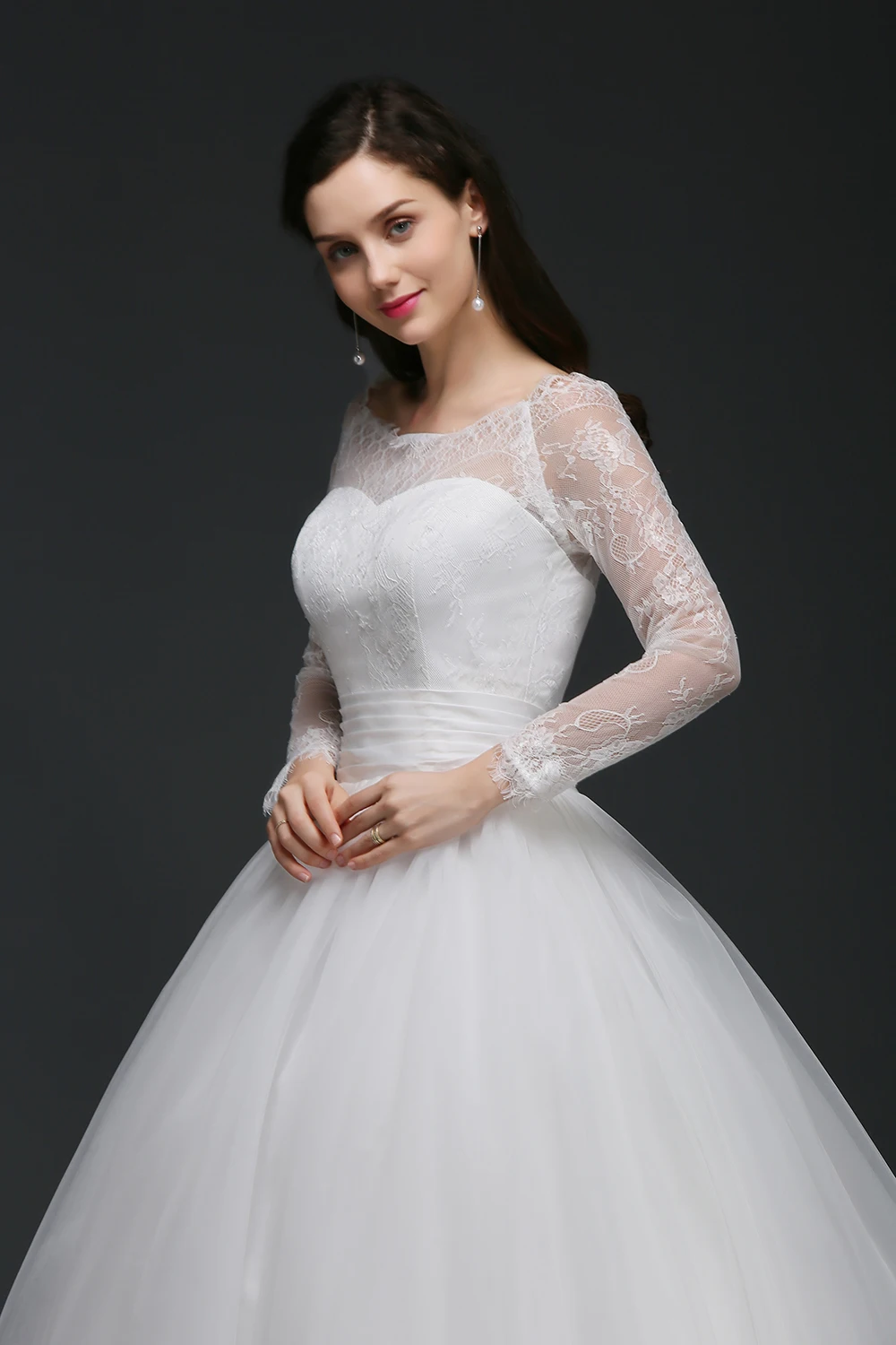 Настоящий образец 2019 Vestido De Noiva princesa бальное платье кружевное с длинным рукавом