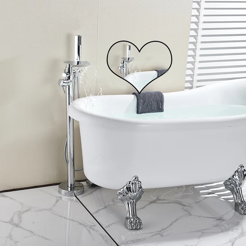 Onyzpily Bath Tub Sink Faucet Floor Mounted Waterfall Bathtub Mixers Free Standing Hot and Cold Shower Set Handheld shower | Обустройство
