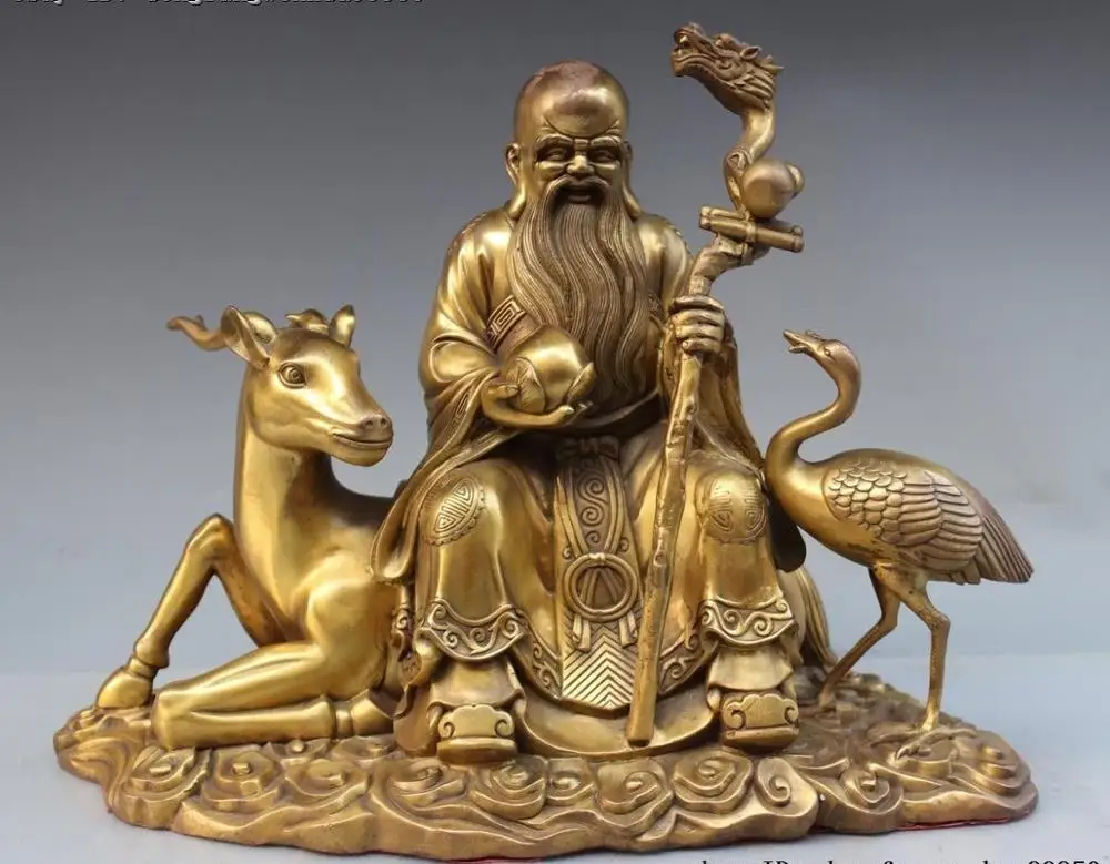 

Китайская латунная медная статуя счастливого Бога долголетия, иммортическая фиксация, персик, овечка, утка