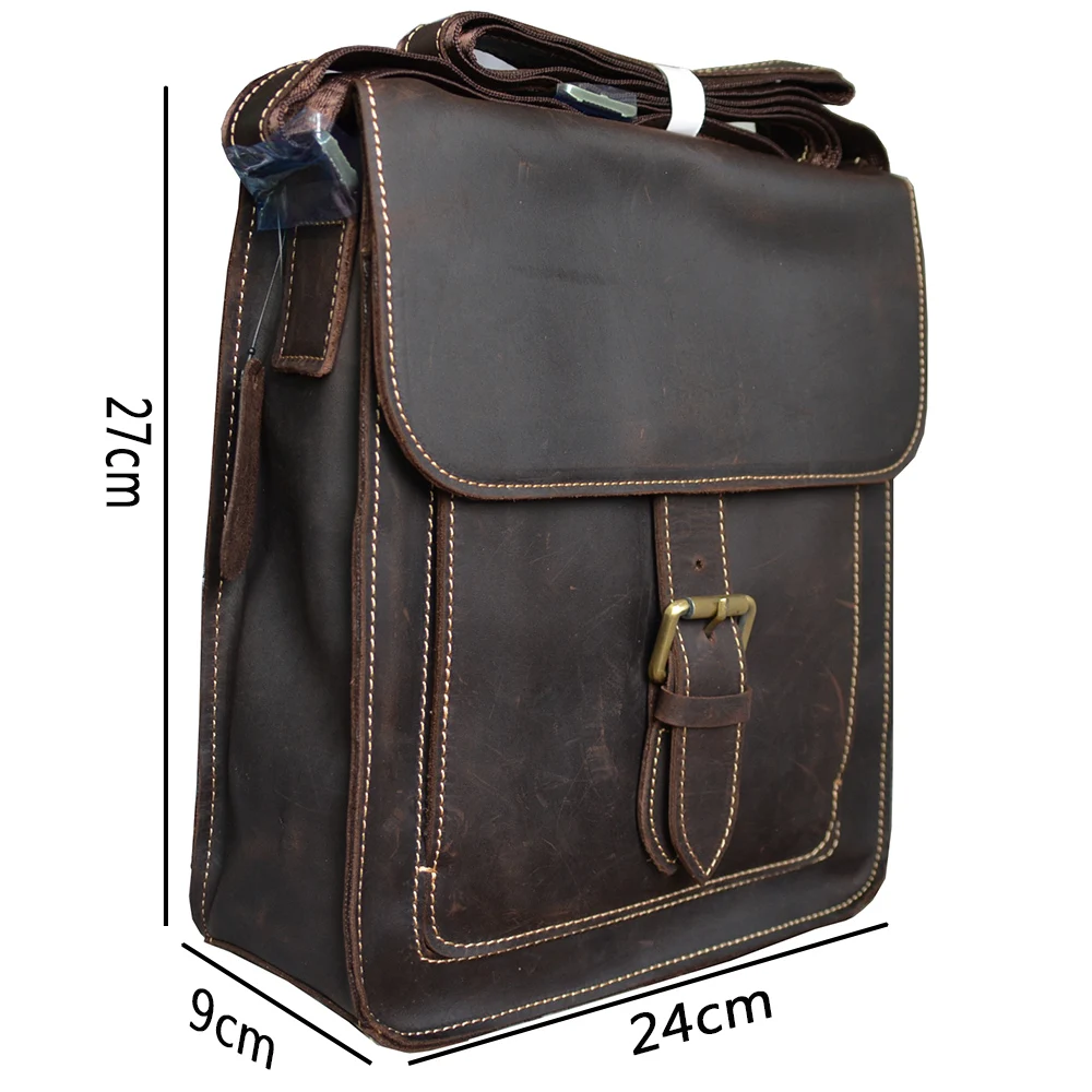 Винтажная коричневая сумка мессенджер из натуральной кожи через плечо crazy horse