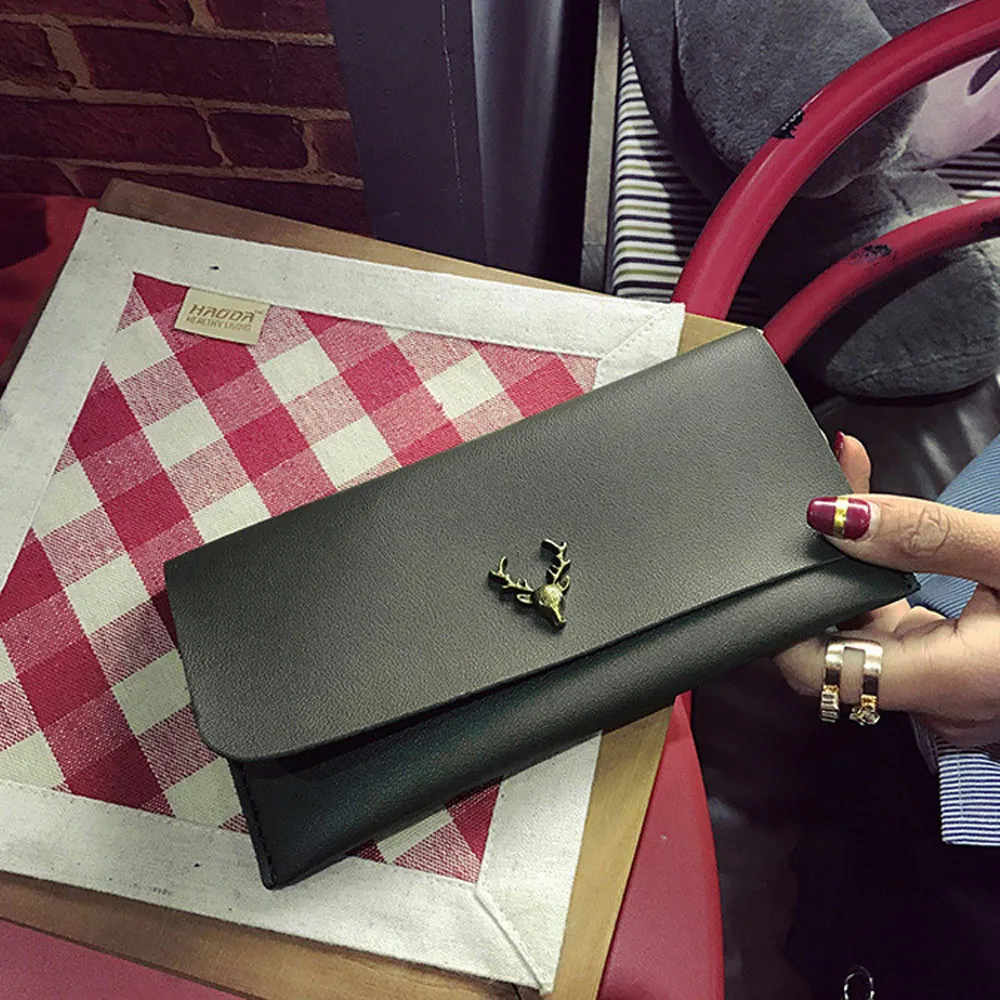 Новый Кошелек для монет Женский кошелек с головой оленя женский клатч на длинной