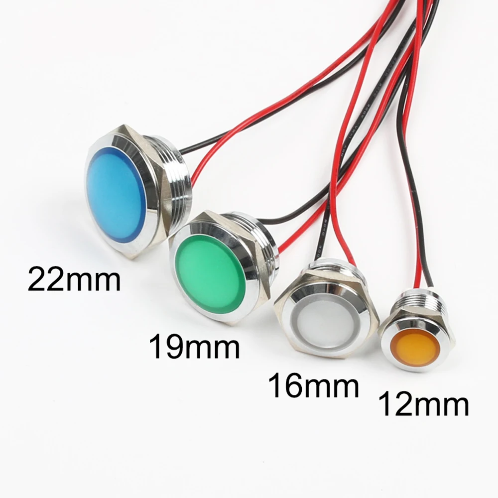 12 мм 16 мм 19 мм 22 мм водонепроницаемый металлический Сферический Круглый Индикатор сигнальная лампа светильник с проводом красная желтая синяя зеленая Декорация