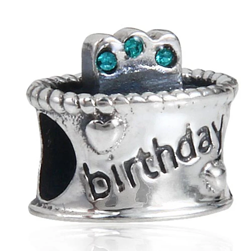 Birthday Cake Charm Sambaah капкейк сердечко Шарм с Кристалл 925 пробы серебро с днем рождения бисер Торт fit Pandora на день рождения подарочный браслет - Цвет: Birthday Cake Charm