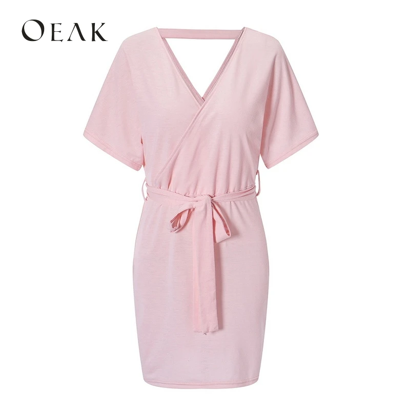 OEAK/летнее женское платье с запахом мини-платья однотонное открытой спиной Vestido
