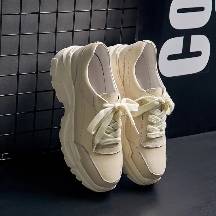 

Women Casual Shoes 2019 spring Autumn Women Sneakers Fashion Breathable Cow Leather Platform White Women Shoes Soft Footwears