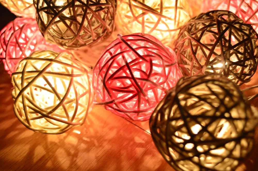 20pcs/set Vintage sweet Pastel Gray pink white mixed RattanBall Patio Party String Lights Fairy Wedding xmas valentine Decor | Лампы и