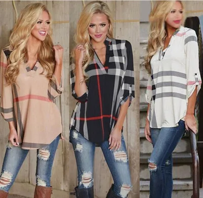 Бесплатная доставка женщин 2017 Осенняя мода Большие размеры плед печати v