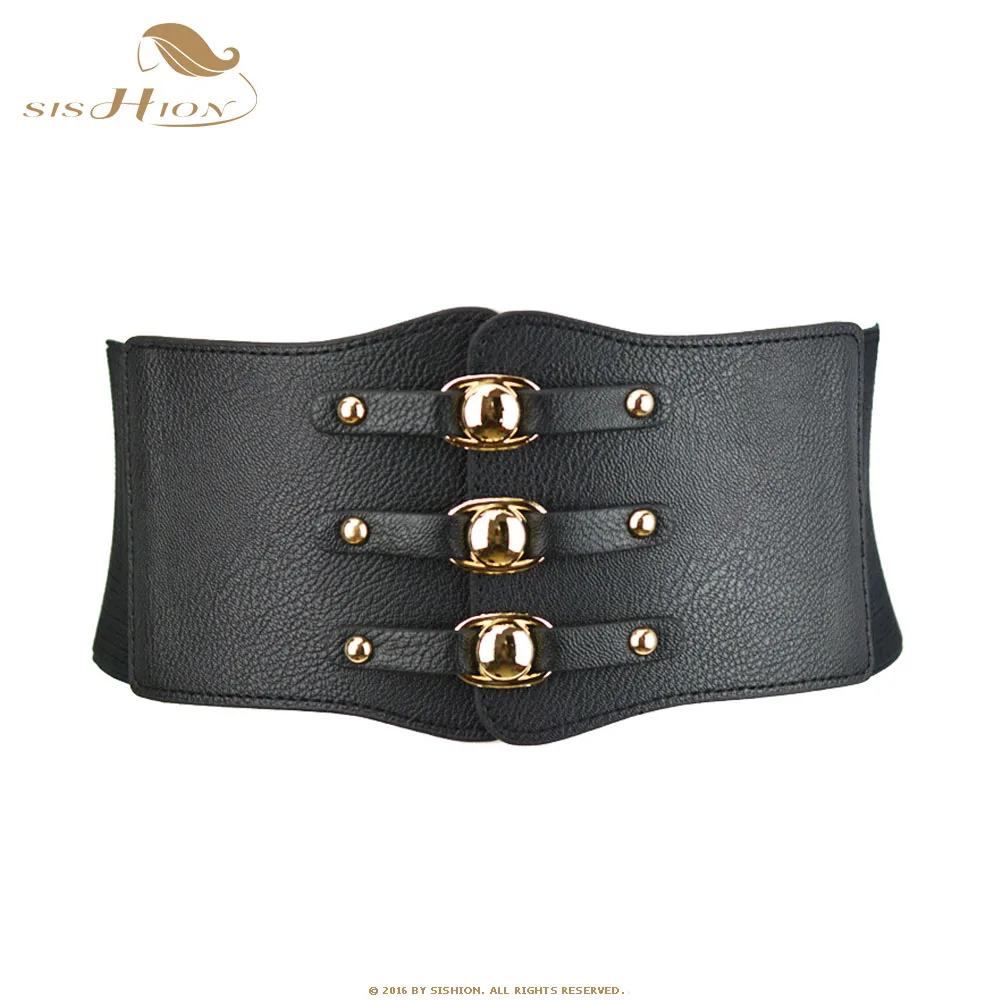 

SISHION Women Belt Black White Red Brown wide elastic belts Leather Cummerbunds VB0022