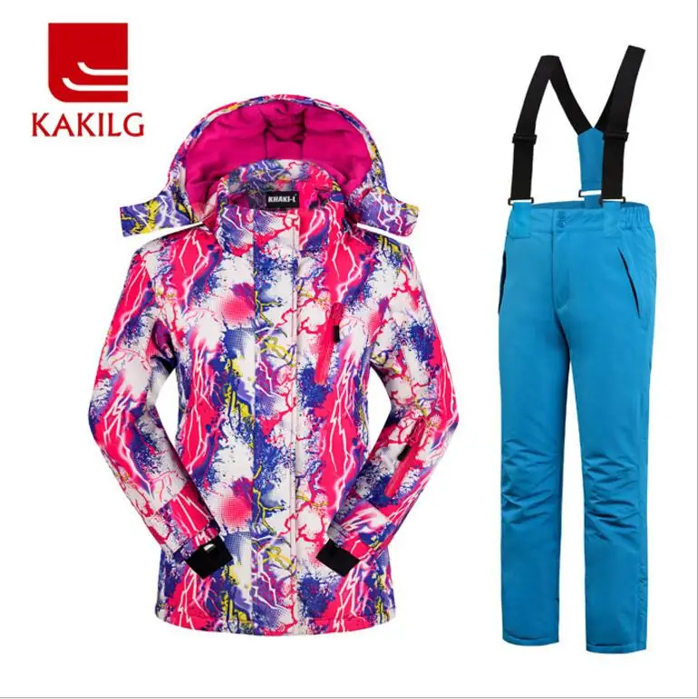 2017 дети Обувь для девочек лыжная куртка + брюки ветрозащитные Водонепроницаемый
