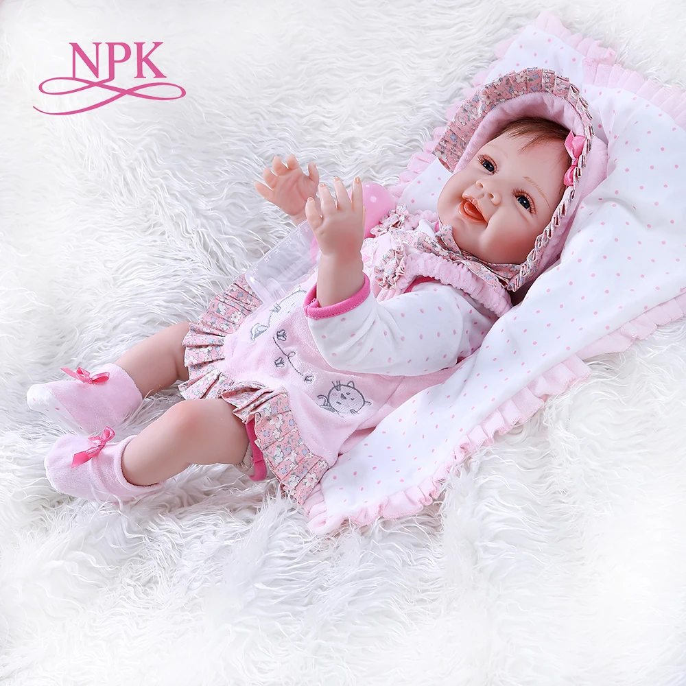 Кукла для новорожденных npk52см со смайликом кукла мягкая утяжеленная ручная