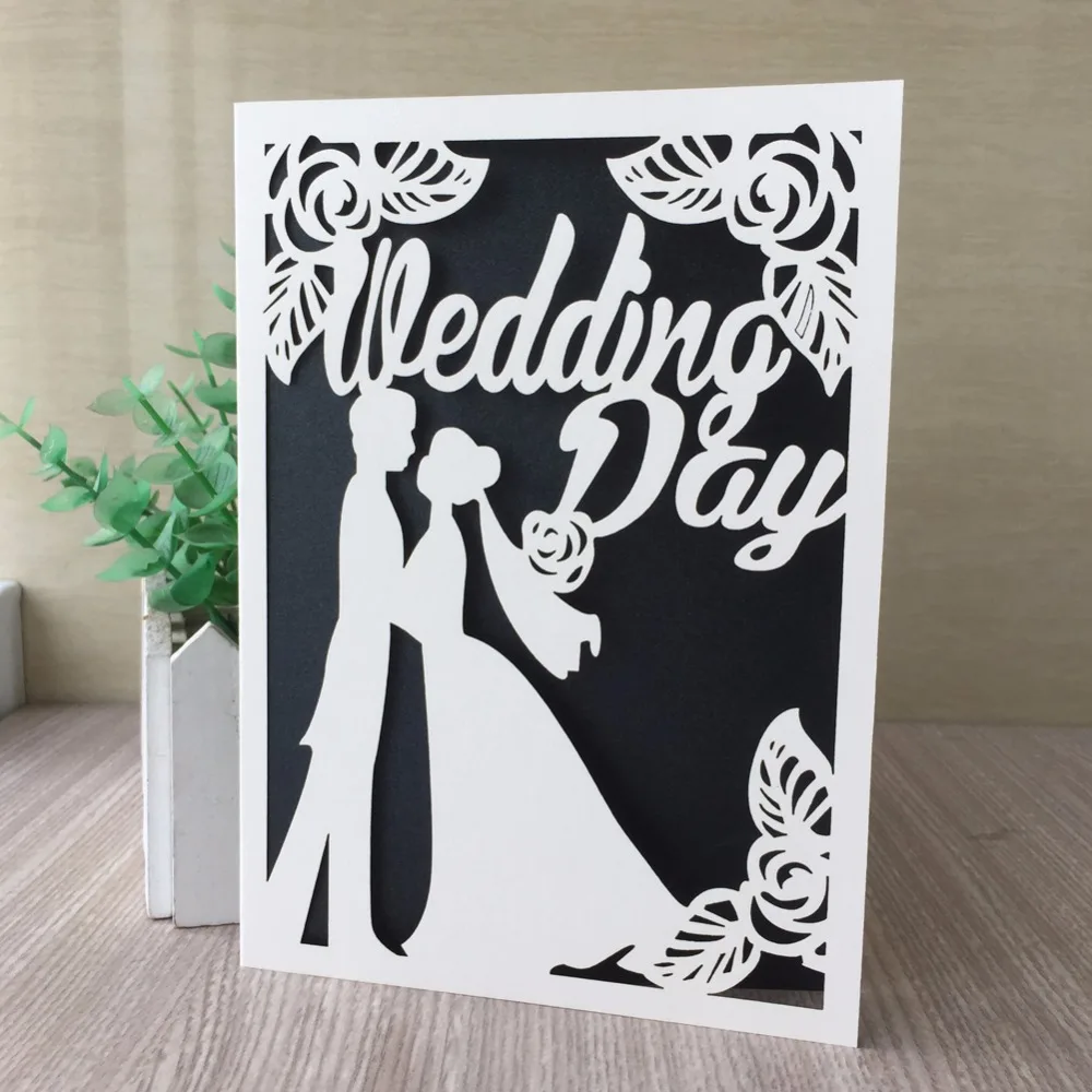 

30Pcs/Lot Laser Cut Bride&Bridegroom Theme Wedding Invitation Card Birthday Party Decorative Greeting Blessing Card