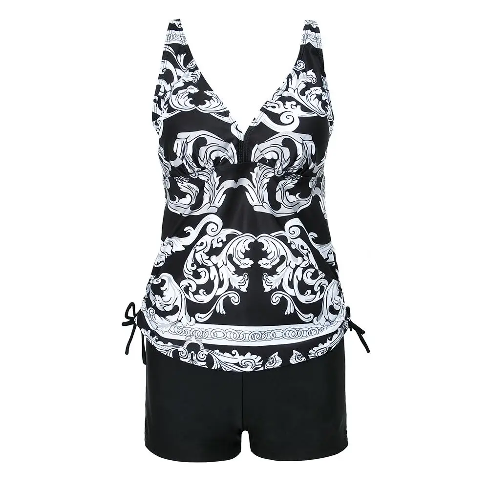 Women Large Size Bikini Set Summer Floral Printed Swimwear Plus Split Padded Bra Swimsuit |