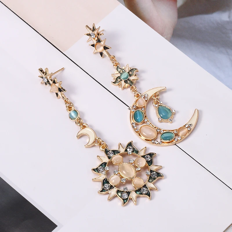 HOCOLE модные хрустальные серьги для женщин Moon Sun Rhinestone Длинные геометрические